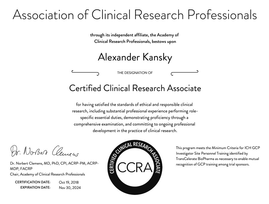 Сертификат ACRP 2018-2024